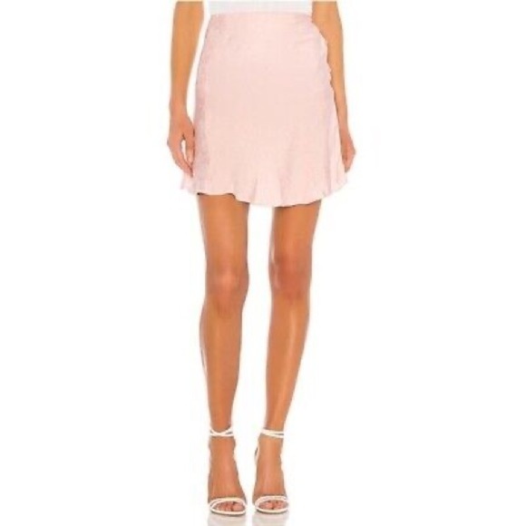 L'academie The Elsa Button Mini Skirt Primrose Pink Floral Print Satin M NWT - Picture 2 of 6